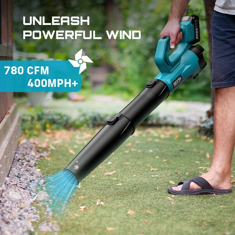 Power Tools Youtube - SEESII 900000RPM ブラシレスリーフブロワー、2本のチューブ付き電動ターボブロワー、780CFMの強力なコードレスハンドヘルド電動工具、マキタ18Vバッテリーピン対応、埃や雪の除去に最適