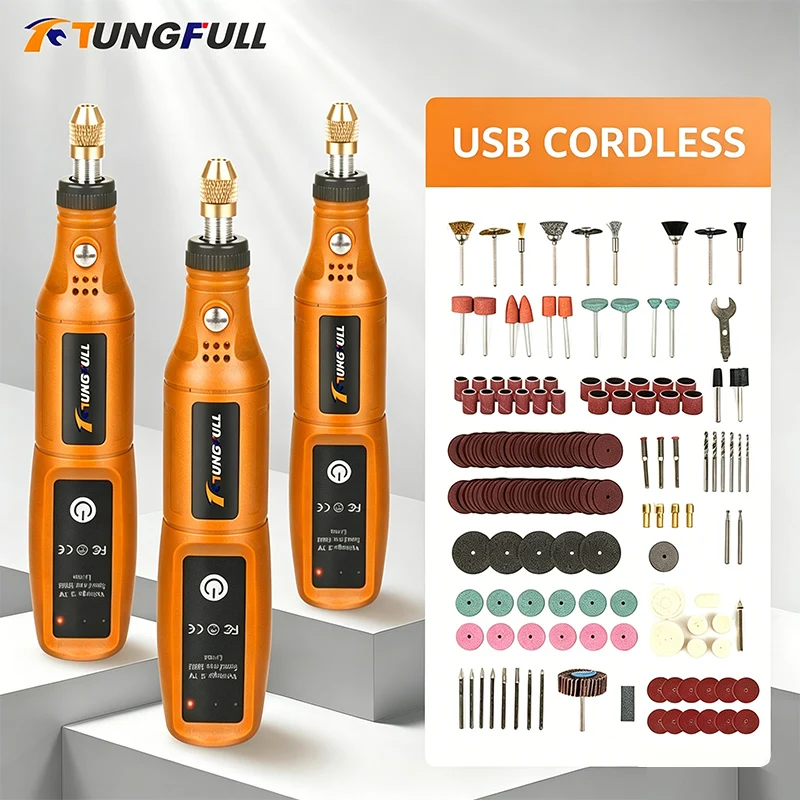 Power Tools Total - TUNGFULL ミニ電動グラインダー ワイヤレス充電式電動ドリル ドリルマシン ツールキット付き 木彫りツール