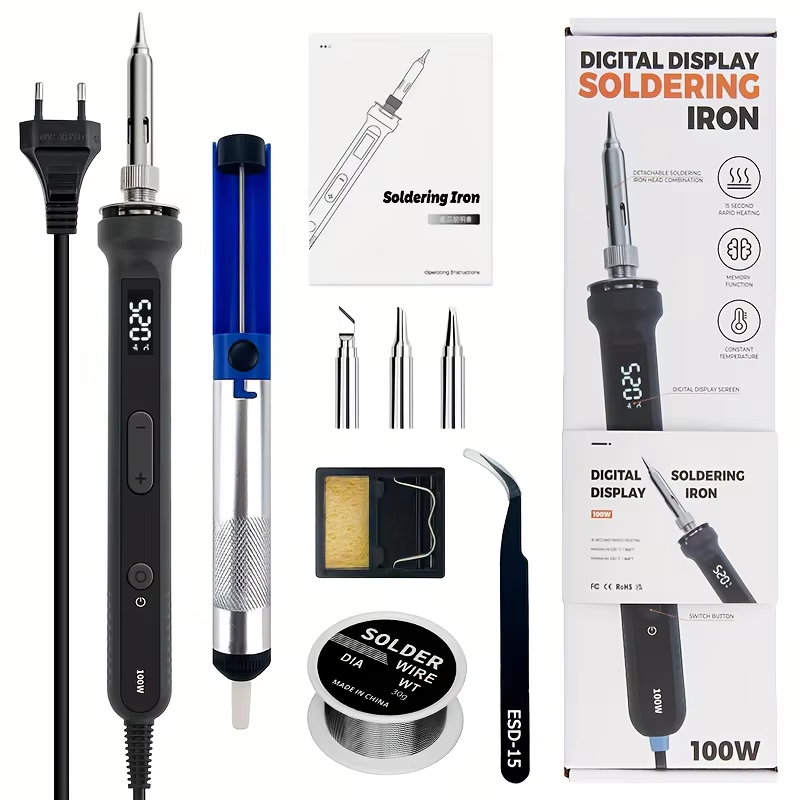 Power Tools Total - 100Wデジタルはんだごてキット、温度調整可能な電気溶接ツール、バイク修理および電子回路修理用
