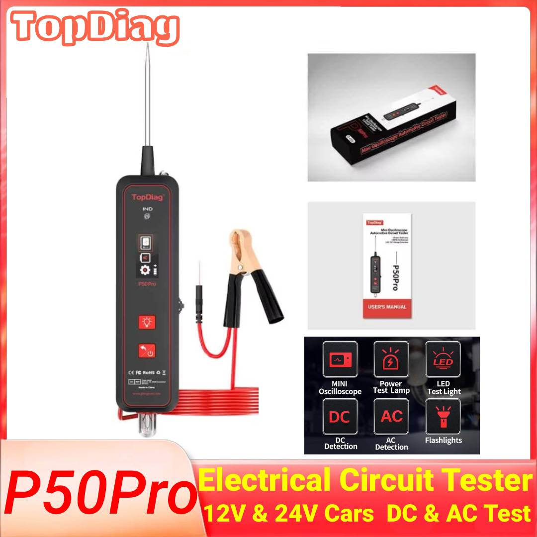 Power Tools In Automotive - Topdiag P50 プロ自動車回路テスター電気オシロスコープ電源回路プローブキット 12V 24V バッテリー車診断ツール