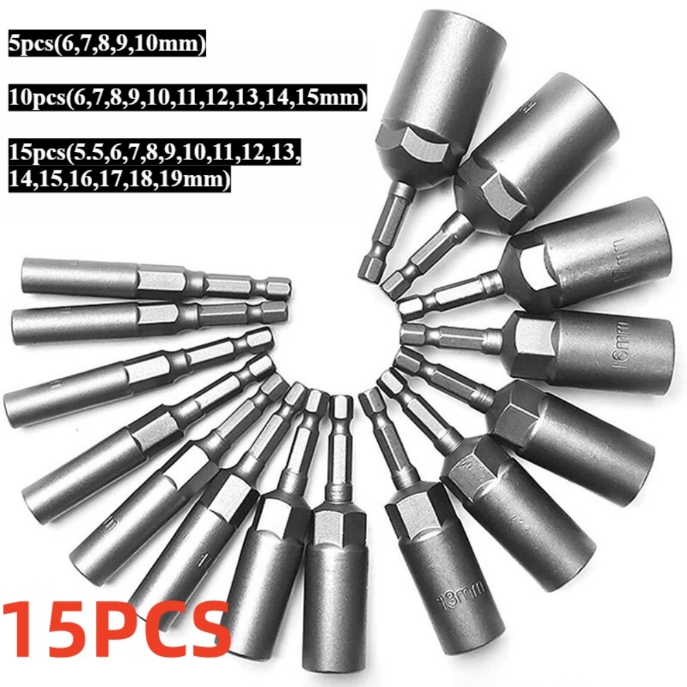 Power Tools For Sale - 15/5 個 80 ミリメートル長さディープパワーナットドライバードリルビットセット 5.5-19 ミリメートルインパクトソケットアダプタ電動工具用