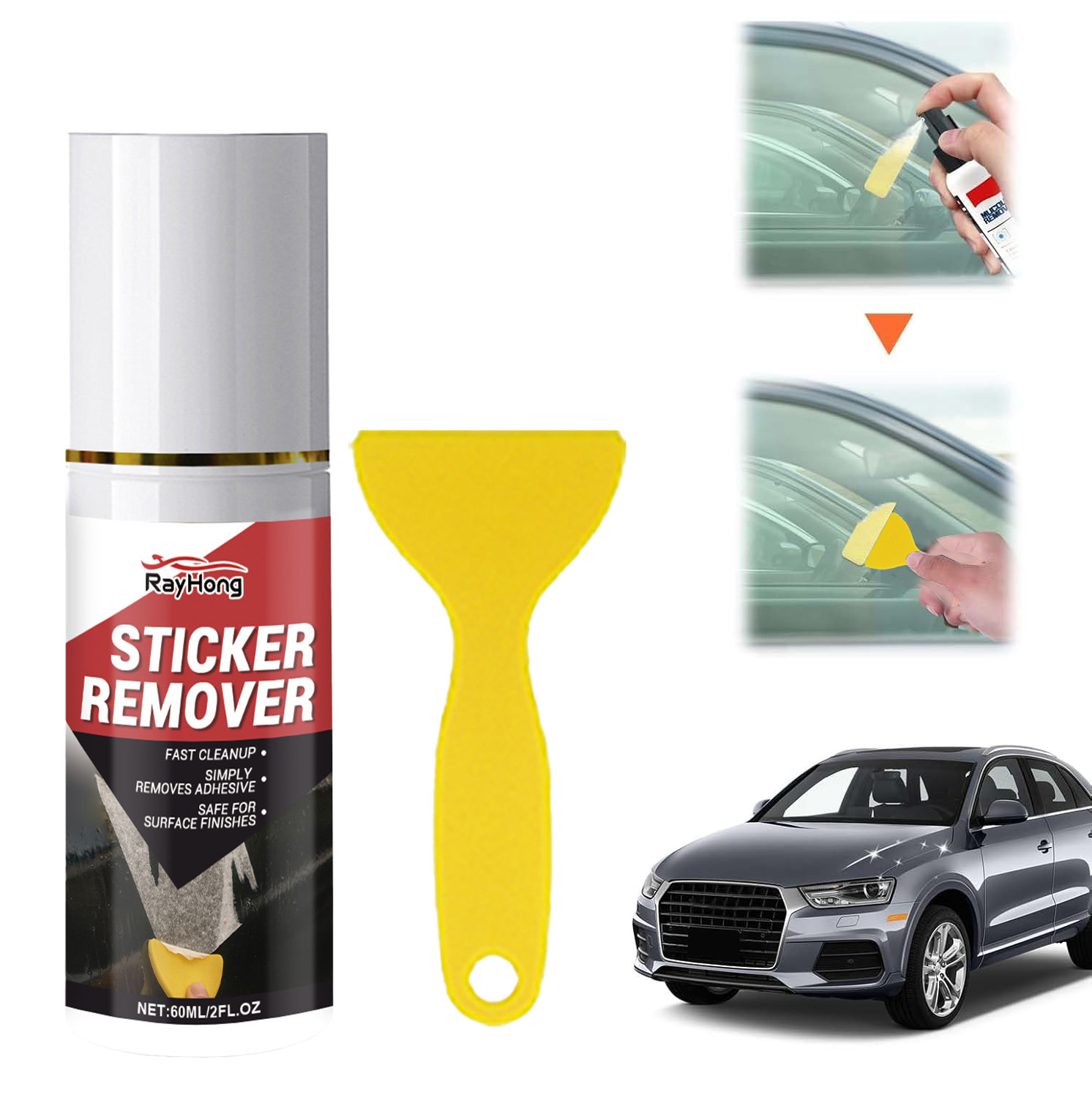 Power Tools In Automotive - 強力な自動車用接着剤除去スプレーは、車のガラス、金属、プラスチックから粘着性のあるテープの糊やデカールの残留物を溶解します。ツールが付属しています。