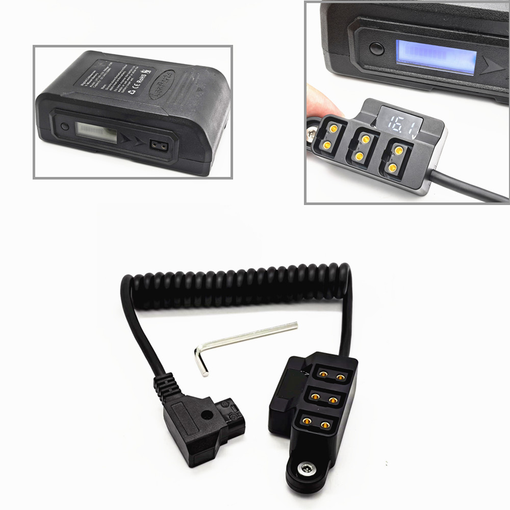 Power Tools Display - オスDタップ電源タップ、3メスPタップハブ延長アダプター、スクリーン付きスプリングケーブル、Vマウントバッテリーおよびデバイス