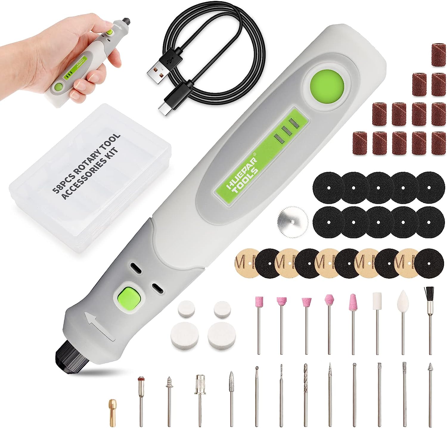 Power Tools Total - 電気ドリルダイグラインダー彫刻ポリッシャー 4V ミニコードレスロータリーツールセットキット Huepar ツール RT4-基本