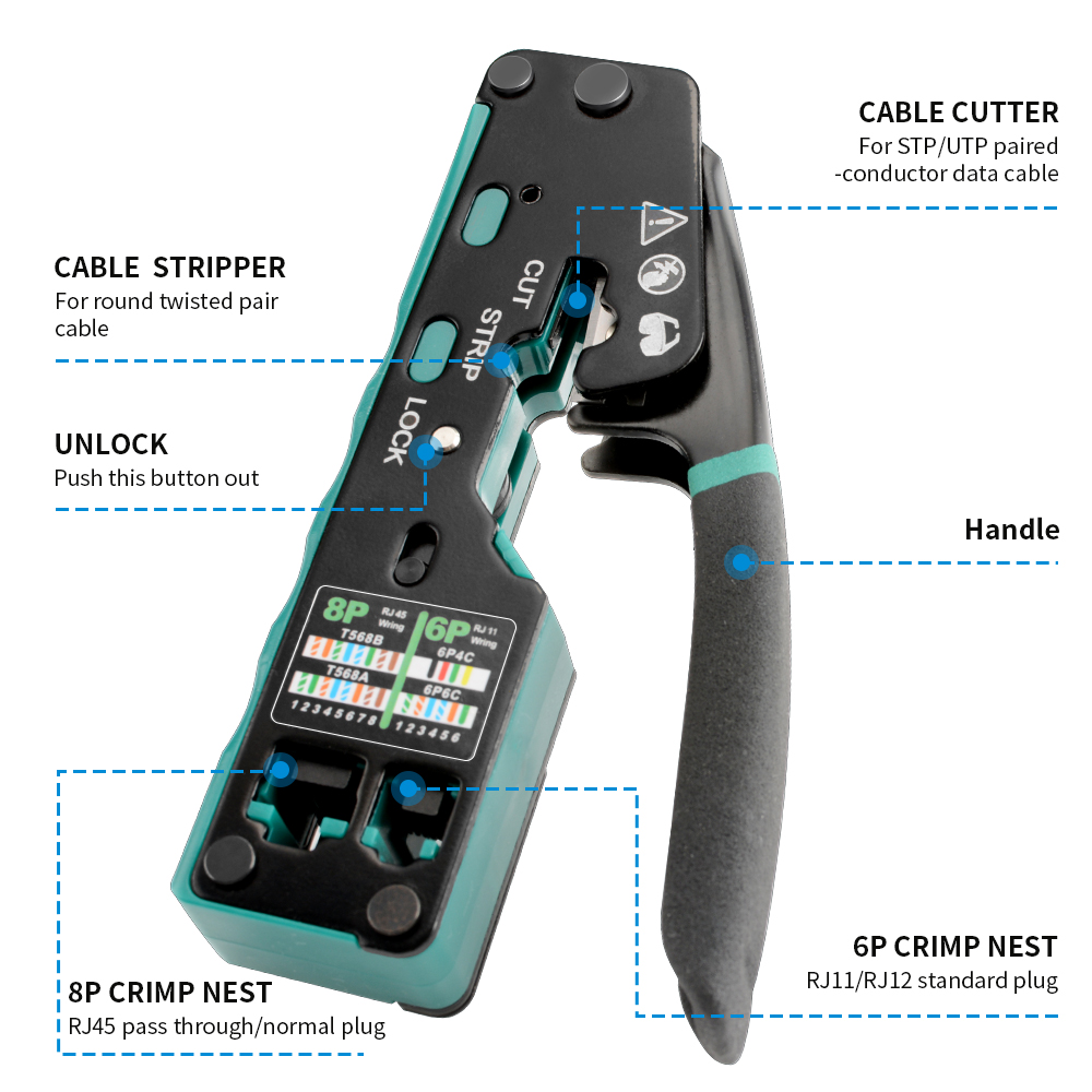 RJ12/11 クリンパプライヤー RJ45 圧着工具パスス - Power Tools China のレビューと価格