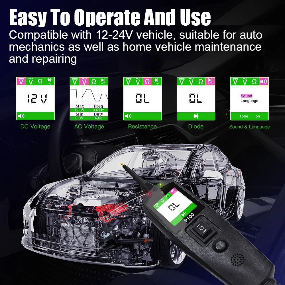 P100自動車回路テスター 12V 24V電源回路プローブキ - Power Tools In Automotive のレビューと価格